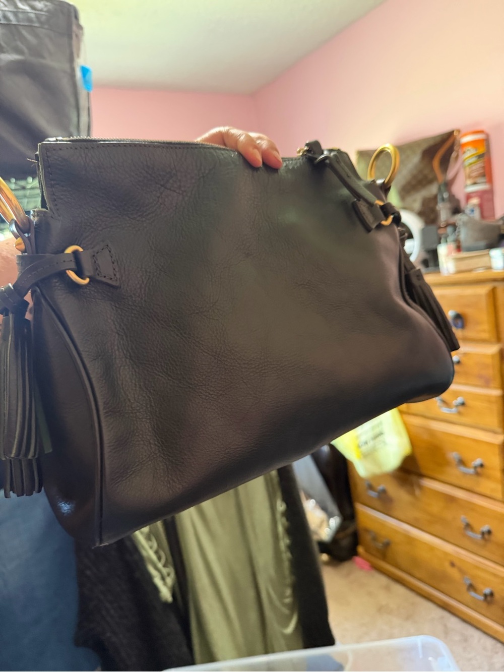 Dooney & Bourke Black Leather Shoulder Bag with Gold Hardware - Picture 3 of 6